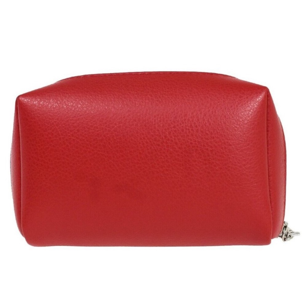 NIB CHRISTIAN DIOR Logo Cosmetic Makeup Pouch Bag 100% Polyurethane Red Silver - Picture 10 of 12